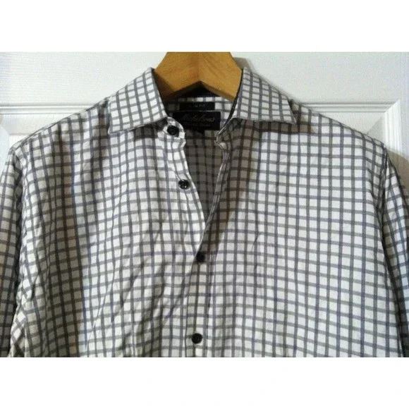 MICHELSONS MENS WHITE 100%COTTON SLIM FIT PLAID DRESS SHIRT SIZE: 16/32-33 MICHELSONS MENS WHITE 100%COTTON SLIM FIT PLAID DRESS SHIRT SIZE: 16/32-33